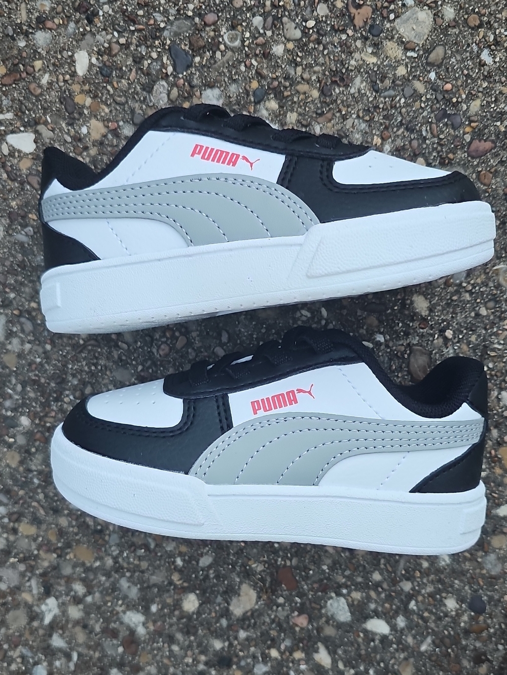 Puma Caven 2.0 Baby Black White Gray Low-Top Sneakers with Red Logo 6C